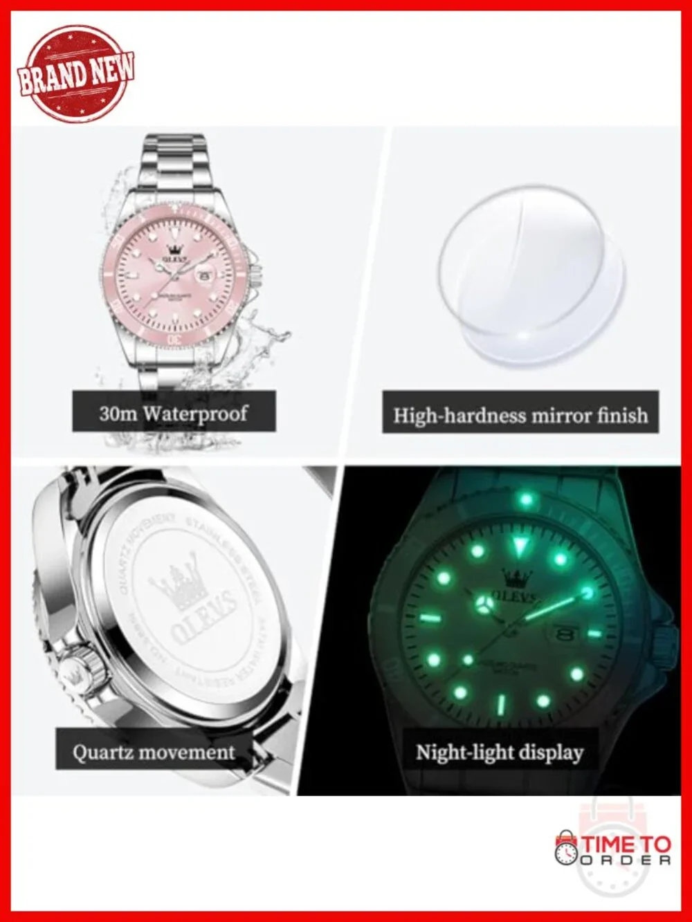 Stainless Steel Analog Quartz Watch with Luminous Day Date